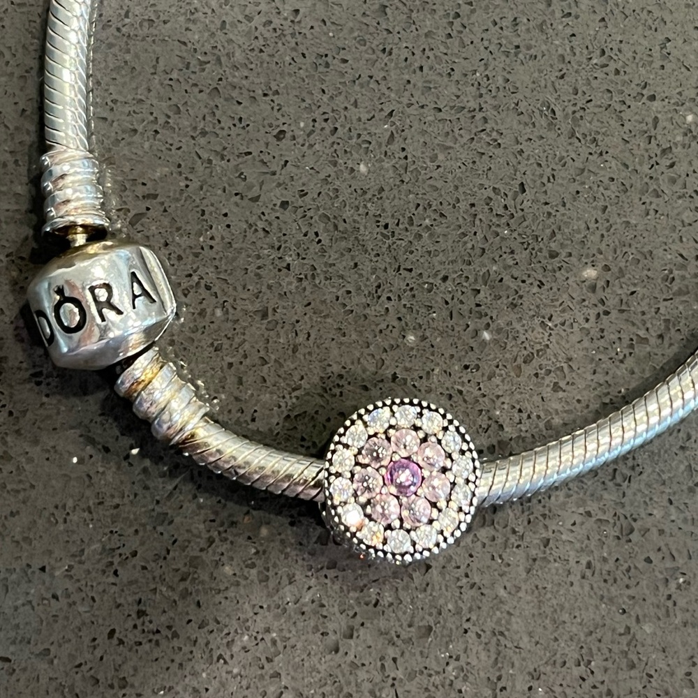 Authentic Pandora Silver Dazzling Floral Pink Charm